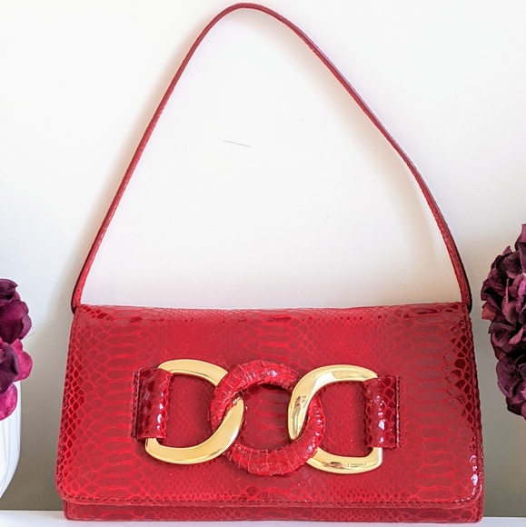 Michael Kors Handbags - Michael Kors Red Snakeskin Clutch Handbag